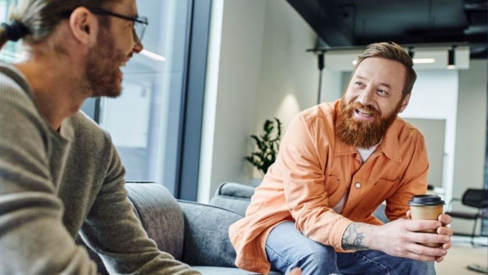 Two men having a chat
