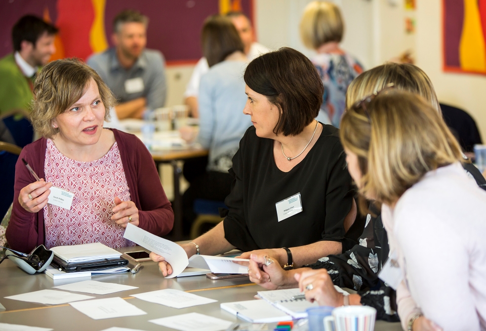 Colleagues working together on education solutions